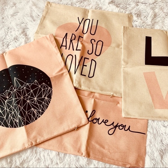 Nwt Set of 4 Boho Rustic Home Day Throw Love Themed Burlap Pillows 18”x18” - Picture 2 of 9